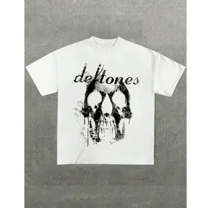 Men's Oversized Soft Round Neck Shortleeve Casual Cotton T-Shirts, Menswear Streetwear Summer Tops with Rock and Roll Music Skull & Band Tribute Print