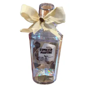 Espresso martini lovers gift set with espresso martini packet, espresso bean earrings & cocktail shaker.