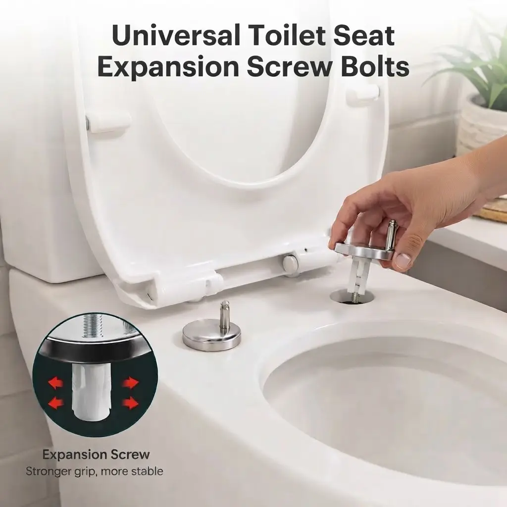 2-Pack Universal Toilet Seat Expansion Screw Bolts, Thickened Stainless Steel Top-Mount Fixing Kit for Loose Toilet Seats