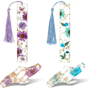 4 count Dried Flower  Bookmarks,Transparent Floral Book Page Holder and Book Mark Set Handmade Bookmarks with Tassel Cute Book Accessories Gift for Reading Lover Students Teachers