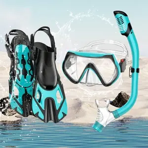 Three-Piece Snorkeling Mask Set, Waterproof Diving Goggles, Adult Swimming Glasses, Scuba Diving, Free Diving, Adjustable Fins, Silicone Dive Gear