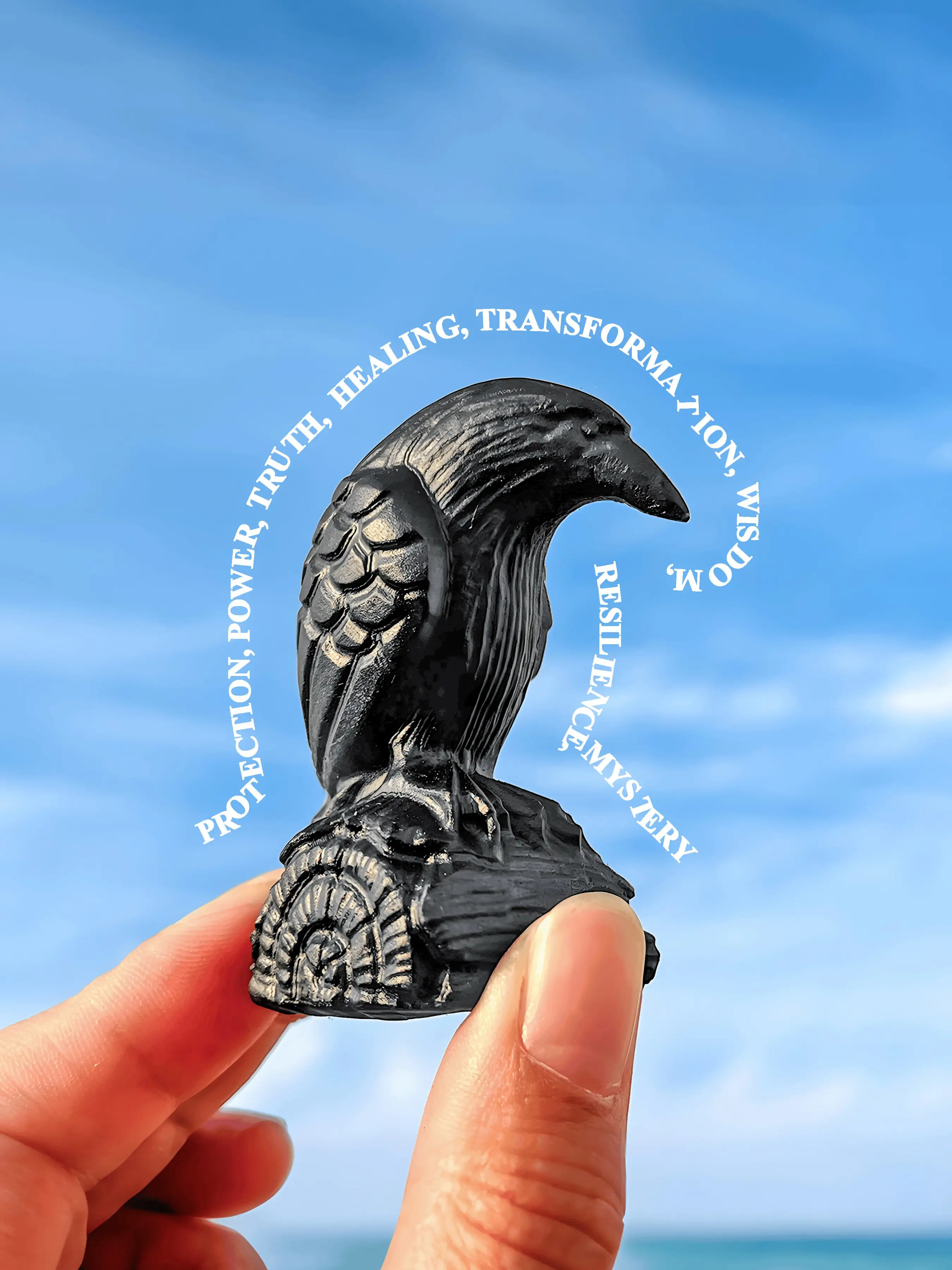 Natural Obsidian Crow Ornament, Handcrafted Crow Decoration, Exquisite Stone Carving with Intricate Feather Detailing, Ideal for Home Decor & Unique H