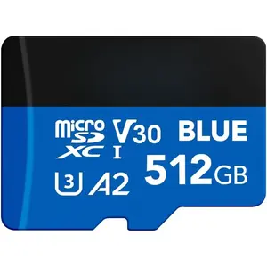 512GB Blue  SD Card Up to 160MB/s, microSDXC UHS-I Memory Card with SD Adapter, C10, U3, A2, V30, Full HD, 4K UHD, High Speed TF Card