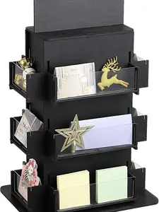 Sticker Display, 3 Tier Sticker Display Stand for Vendors, 4-Sided Sticker Holder, Wood Card Display Stand, 360 Degree Sticker Display Stand