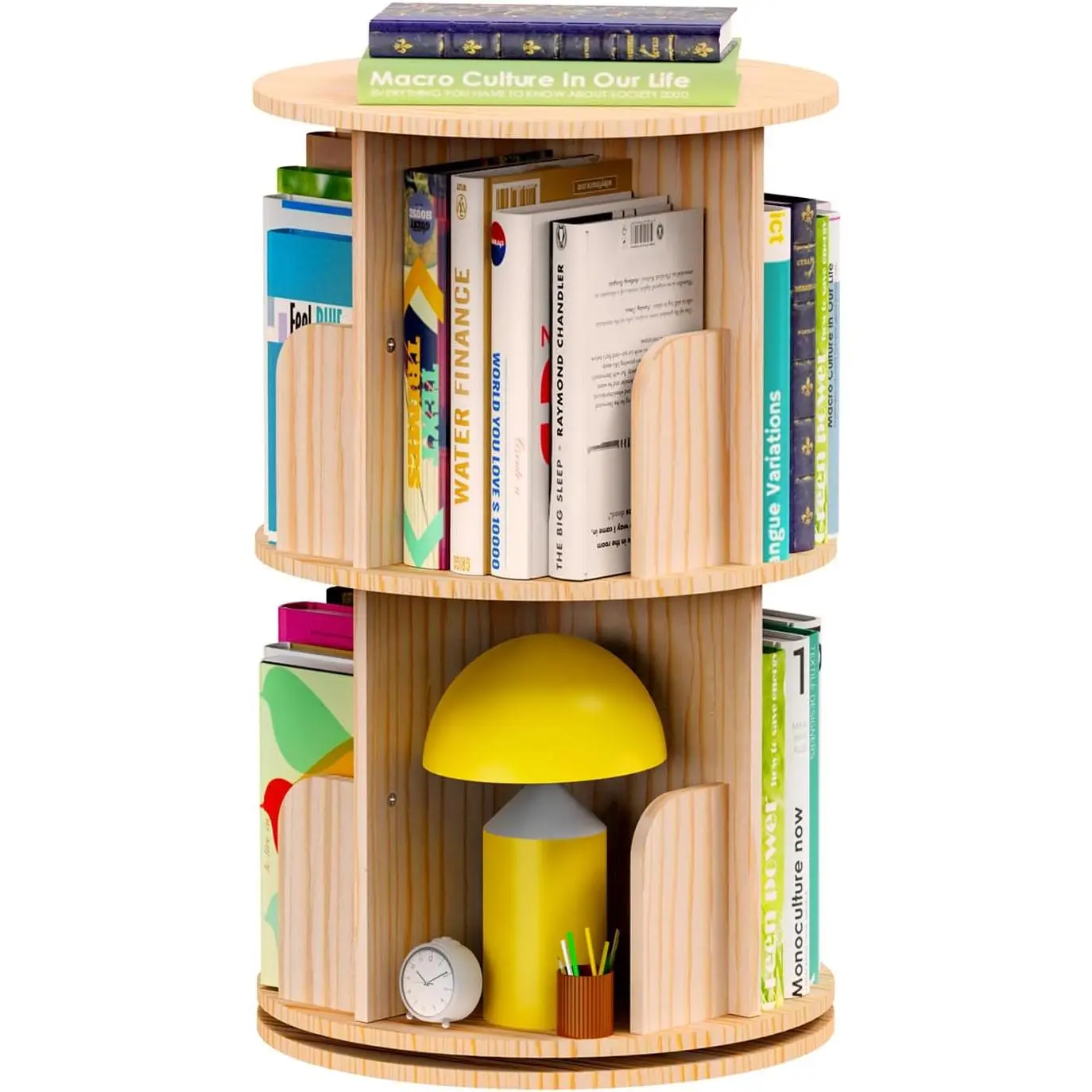 Small Rotating Bookshelf, 2 Tier Revolving Bookcase 360 Display Round Spinning Bookshelf Narrow Swivel Corner Book Shelf Standing Bookcase for  Bedroom, Living Room