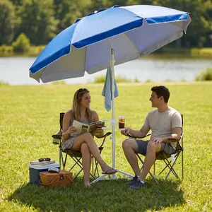 Portable Umbrella with Stand, UPF 50+ Sports Sun Shade Umbrella with Carry Bag, Hook and Cup Holders, Adjustable Instant Sun Protection for Sports, Beach, Royal Blue, Fishing, #Summervibes