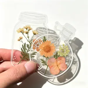 Thousand Flower Bookmark, Transparent Bookmarks for Dried Flowers, DIY Transparent Bookmarks, Flower Page Clips Bookmark Acrylic Clear Jars Stickers