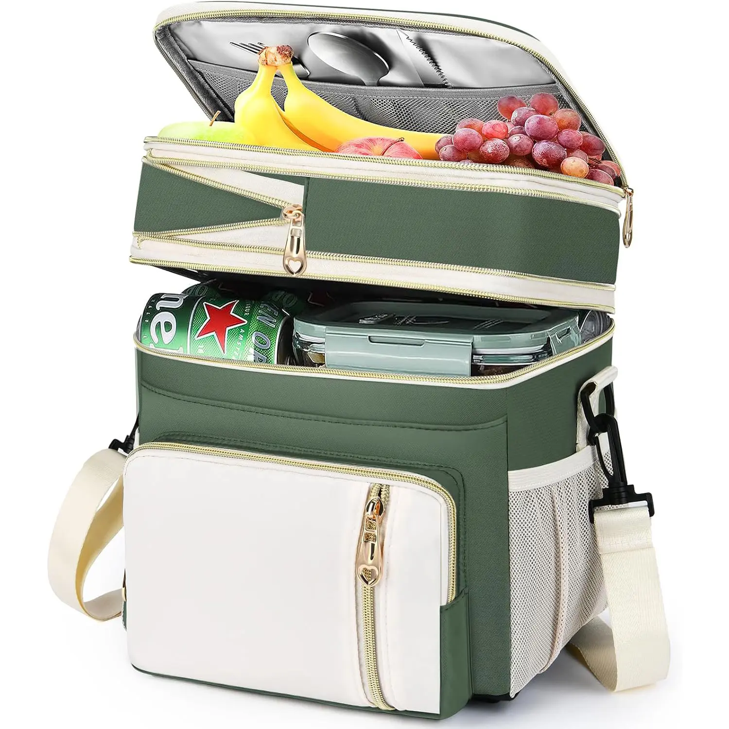 Lunch Box for Women/Men, Expandable Insulated Lunch Bag Waterproof Leak-proof Cooler Tote for Work/Picnic/Beach,16L, Army Green