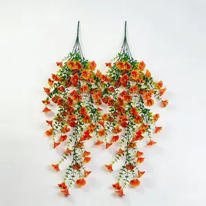 2Pcs Artificial Morning Glory & Eucalyptus Garland UV Resistant Plastic Floral Plant Fake Hanging Flower Vines for Outdoor Patio Garden Wedding Home Decor