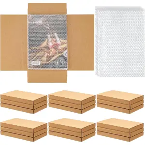 30 Pack Corrugated Comic Book Mailers 7.8 x 11 x 1.2 Inch with 30 Bubble Bags, Height Adjustable Easy Fold Cardboard Box for Comic Book Photo Mailing Packaging