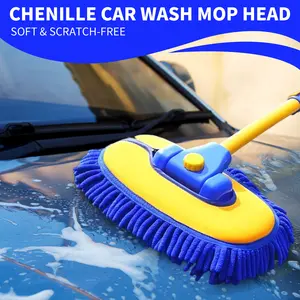 47'' Long handle car wash mop(Blue),15° ergonomic design,retractable aluminum pole (reliable), microfiber material car wash brush, suitable for Car, SUV, RV, Truck and Home Cleaning - Car Wash Accessory!Car Wash Kits!car lovers Gifts!