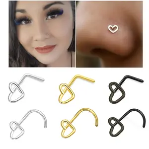 Women's Heart Nose Stud - Linear Heart-shaped Nose Ring, Stainless Steel  A Perfect Gift for  Girlfriends, Wife, Couples, Friends, Thanksgiving, Independence Day, Halloween, Black Friday, Christmas, and New Year   W631