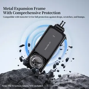 Fifield Aluminum Alloy Protective Cage Case for insta360 X3 Accessories with Silicone Lens Cover, Insta360 X3 Vlog Case, 2 Cold Shoe Mount Camera Metal