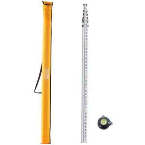 VEVOR Aluminum Grade Rod, 20-Feet/10ths 6 Sections Telescopic Measuring Rod, Double-Sided Scale 1/10ft Leveling Rod Stick, Aluminum Alloy Survey Rod w/ Bubble Level Carrying Bag for Houses, Walls, Floor