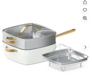 Beautiful 4 Piece 4.5qt Ceramic Non-Stick Square Pan Cookware Set, White Icing by Drew Barrymore