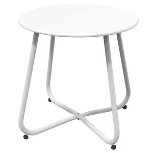 Small Round Metal Side Table - Waterproof, Weather-Resistant, Portable Outdoor Furniture - Indoor/Outdoor End Table for Garden, Balcony
