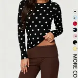 【Black Friday】Women’s Polka-Dot Print Long-Sleeve Cropped Top, Vintage-Inspired Slim-Fit Style for Dates, Shopping and Casual Wear