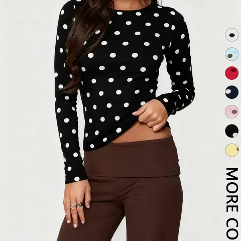 【Black Friday】Women’s Polka-Dot Print Long-Sleeve Cropped Top, Vintage-Inspired Slim-Fit Style for Dates, Shopping and Casual Wear