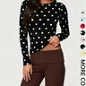 【Black Friday】Women’s Polka-Dot Print Long-Sleeve Cropped Top, Vintage-Inspired Slim-Fit Style for Dates, Shopping and Casual Wear