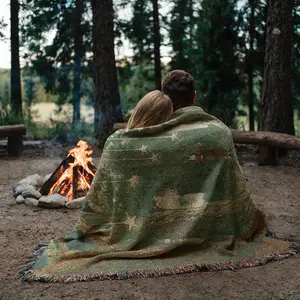 Mr. Forest Rabbit Pattern Yarn Woven Portable Bohemian Outdoor Camping picnic blanket Blanket with Fringe, All Weather Easy To Care, Colorfast Chunky Soft Throw, Used for Picnic Travel Garden Office Nap Home Decor Bed Chair Tapestry Tablecloth