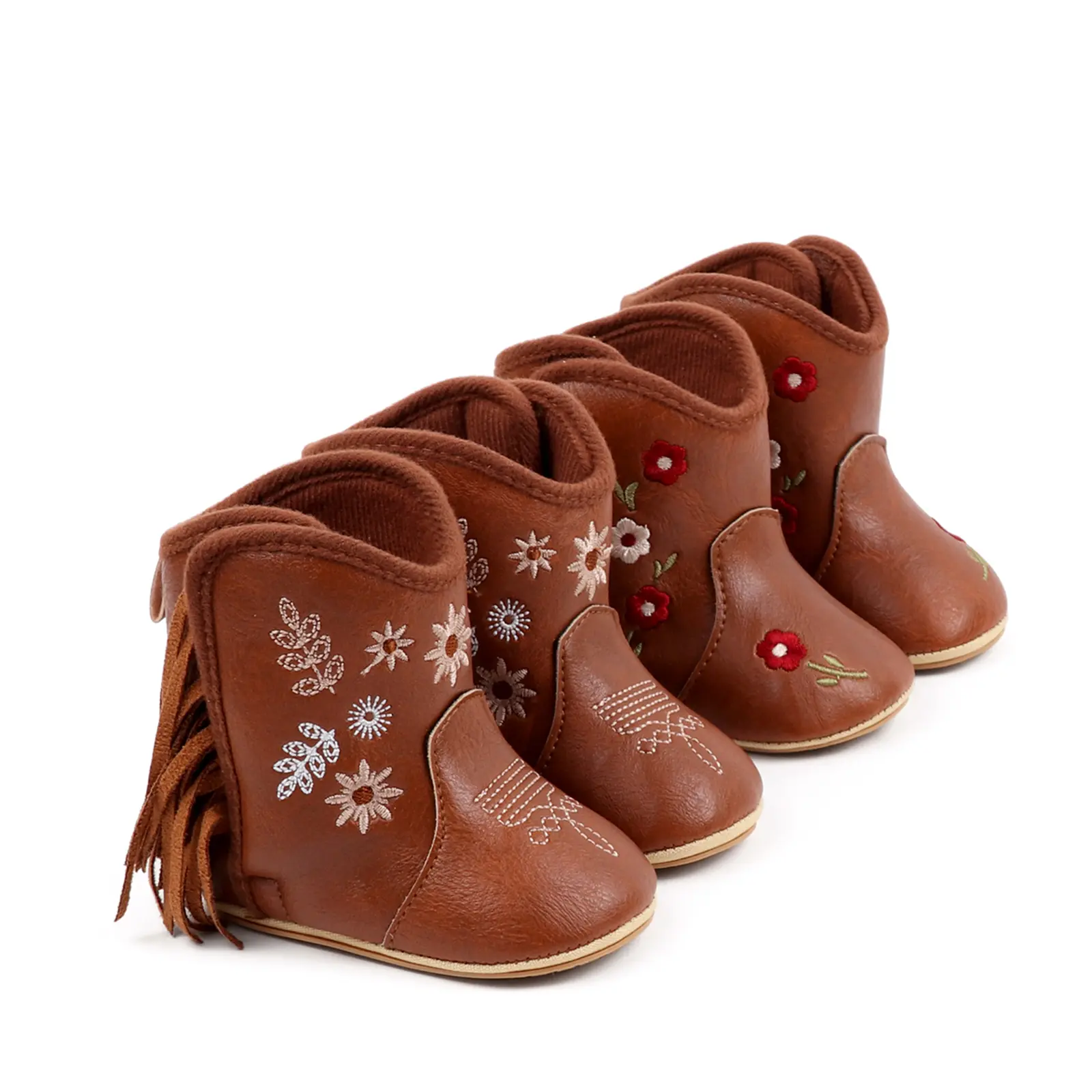 Infant Girls' PU Fashion Boots - Floral Embroidery, Non-Slip Soft Sole, Winter Warm Snow Boots for 0-18 Months, Infant Walking Shoes, Newborn Crib Shoes