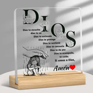 Flower & Letter Pattern Acrylic Plaque, Religious Home Decor, Desktop Ornament, Christian Home Decor, Gift for Friend & Family, Signs
