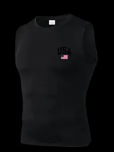 Men's Short Sleeve Sporty Slim-Fit Knitted Fabric, Usa Pattern Print, Breathable Moisture-Wicking, High Elasticity, Lightweight Design