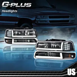 Fit For 99-02 Silverado/Suburban Clear Lens Headlights Bumper Headlamps G-PLUS