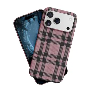 Magsafe Fashion Tartan Checkered 2-in-1 Phone Case for iPhone 17/16/15/14/13 Pro Max Pink Black Plaid Protective Case