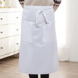 White or Black Half Bistro Apron with 2 Front Pockets - One Size Fits Most Unisex Washable