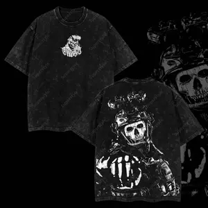 Superstyle Simon "Ghost" Riley Call of Duty: Modern Warfare II Edition Double Printed Oversize Lightweight Acid Washed Tee Game Series Graphic Design Top Cotton Streetwear Game Zone T-Shirt Clothes Menswear Womenswear Game Lover PJX HVE