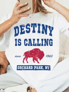 Buffalo Bills Graphic T-Shirt, Lady Loose-Fit Casual Style, Moderate Fabric, All-Season Wear, Perfect for Buffalo Fans & Game Days