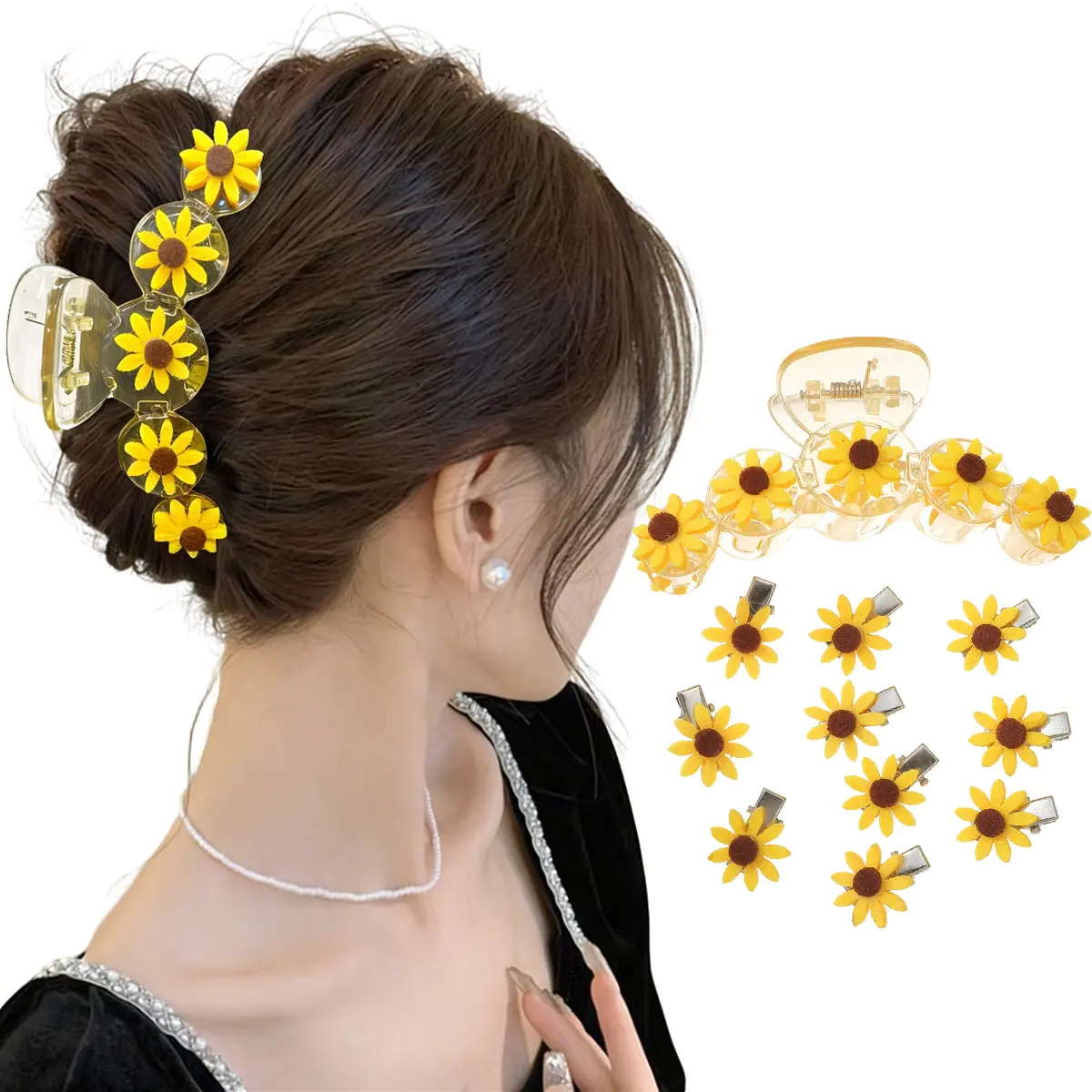 AWAYTR 11Pack Flower Hair Claws Clips Set Elegant Sunflower Hair Clips Daisy Claw Clip Strong Hold Hair Accessories for Women Girls Spring Summer Birthday Wedding Party Favors