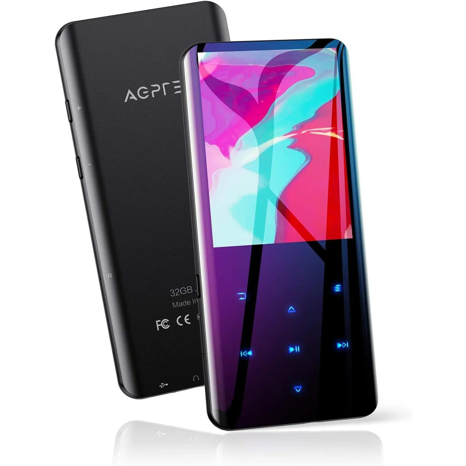 32GB MP3 Player with  5.3, A19X 2.4" Curved Screen Portable Music Player with Speaker Lossless Sound with FM Radio, Voice Recorder, Supports up to 128GB, Black