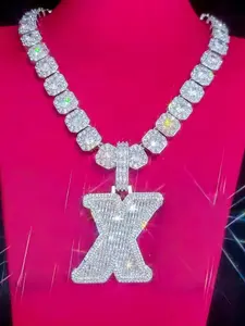 Customized Initials Baguettecz Pendant Necklaces Iced Out 2 Tone Letters Charms for Men Fashion Jewelry Cuban Link Necklace