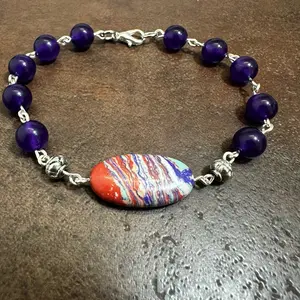 Handmade  Synthetic Malachite and  Purple Amethyst Bracelet