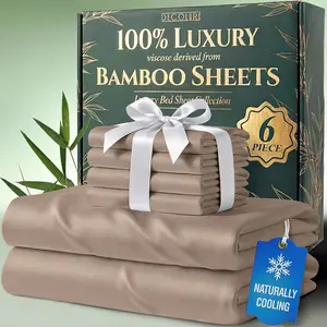 DECOLURE Bamboo Sheets 6pc Set 100% Viscose Ultra-Soft 17” Deep Pocket Double Stitching OEKO-Tex Certified Cooling Bedding for Hot Sleepers DECOLURE Bamboo Sheets 6pc Set 100% Viscose Ultra-Soft 17” Deep Pocket Double Stitching OEKO-Tex Certified Cooling Bedding for Hot Sleepers