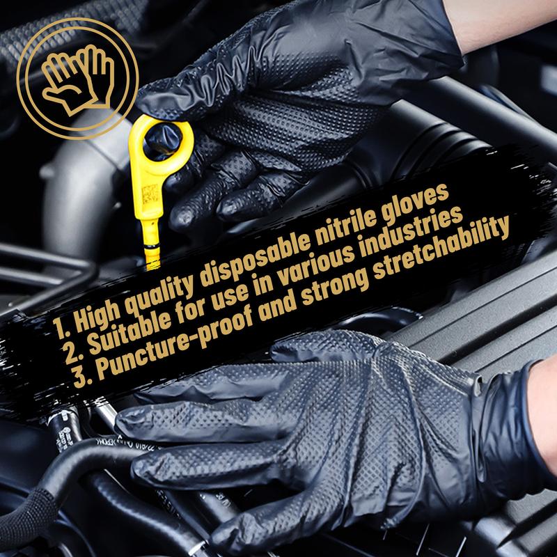 GP Craft Heavy Duty 8Mil Diamond Textured Black Nitrile Gloves for Automotive Work Cleaning Hand Cover Box  Ultra Grip Secure Grip