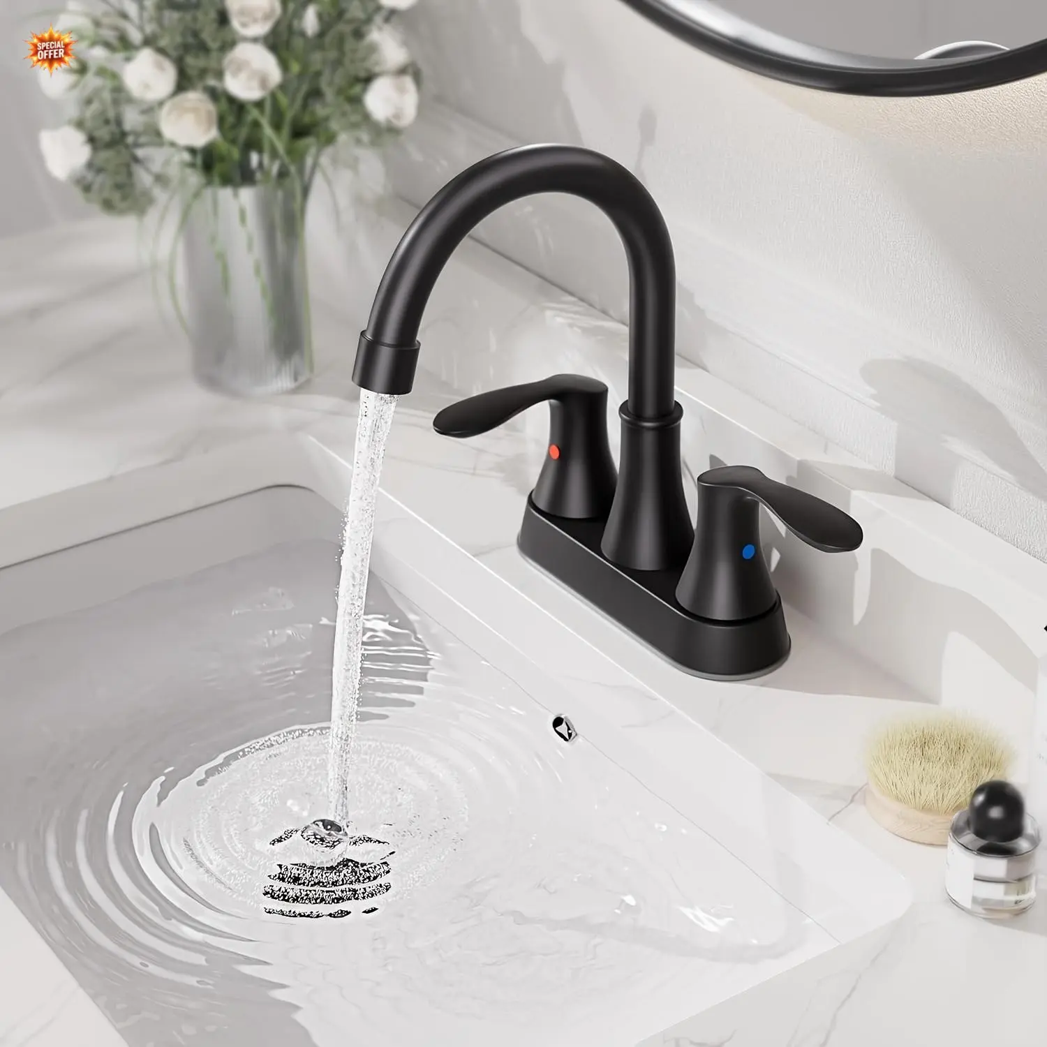4-Inch 2-Handle Centerset Lead-Free Modern Bathroom Vessel Faucet, 2-3 Hole RV Vanity Sink Faucet with Pop-Up Drain and Water Supply Lines, Oil Rubbed Bronze, Matte Black, Brushed Nickel