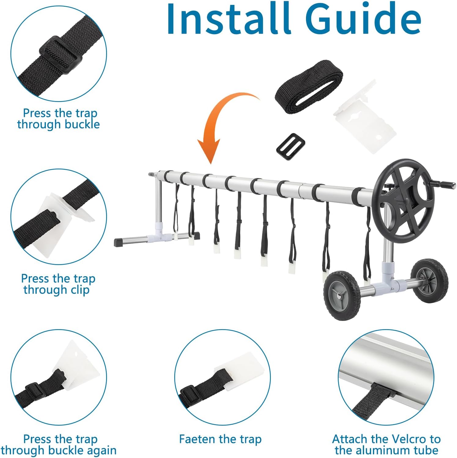 VINGLI 18 Feet Solar Cover Reel Set for Inground Swimming Pool - Aluminum Blanket Reel (18ft)