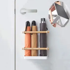 Wall Mounted Umbrella Stand - Wrought Iron Rack With Magnet Adsorption - Space Saving Organizer for Long and Short Umbrellas - Hallway Home Office, White