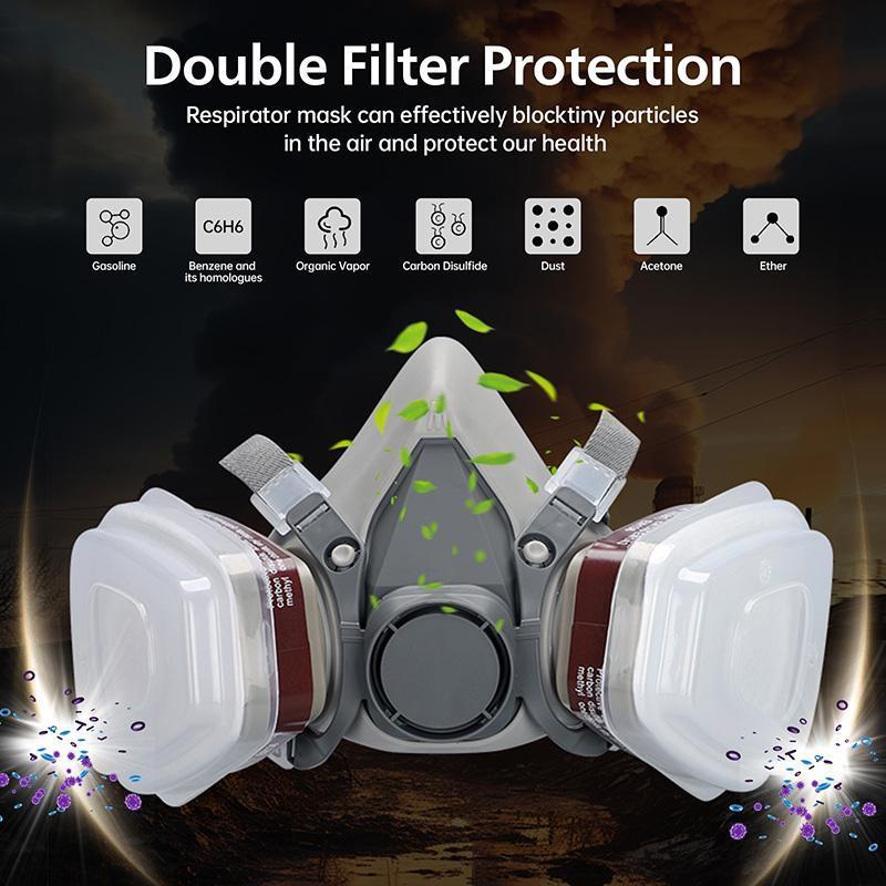 Reusable Respirators Pomerol Reusable Half Mask with Filter Cartridge, 16in 1 Half Face Mask with Dual Filter Cartridge, Anti-Virus, Anti-Dust, Anti-Virus Safety Protection Gas Mask for Painting, Carpentry, Construction, Grinding, Garage