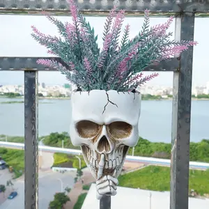 Skull Wall Planter,Skull Shaped Hanging  Planter Pot  Decor ,Funny Design Flower Pot for Indoor Outdoor ,Skeleton Sculpture Decorations (White, Don't Speak)