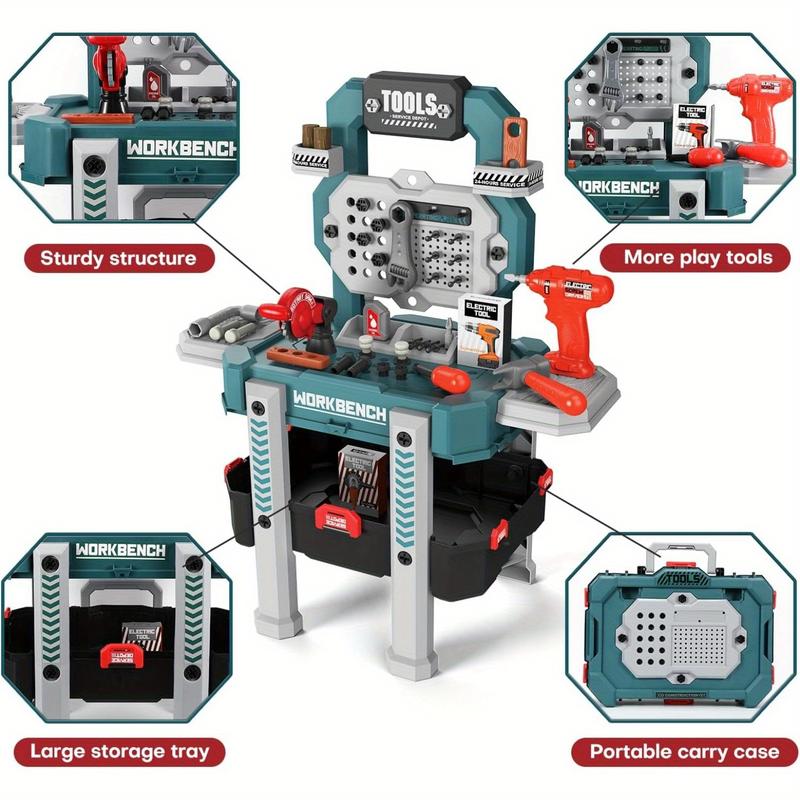 Kids Tool Set, Toddler Tool Bench Set with Realistic Tools Kit, Kids Workbench with Toy Drill, Pretend Play Learning Construction Toy Tool Set,Kids Tool Box for Boys Girls (Green)