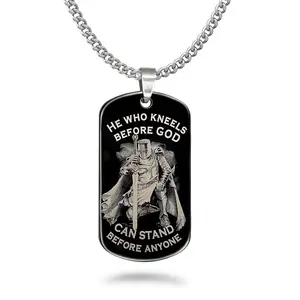 Mens Dog Tag Necklace, Black Gold Silver Stainless Steel Dog Tag Necklace, Romans 8:31 Bible Verse Design SSN838