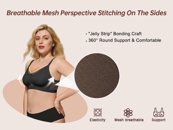(Size up recommended) AsFairy Women's Seamless Wireless Bra Full Coverage Push Up No Underwire Tshirt Comfortable Womenwear Everyday Jelly Underwear Bras Machine Washable U-back & Crisscross Back Semi-fixed Pads