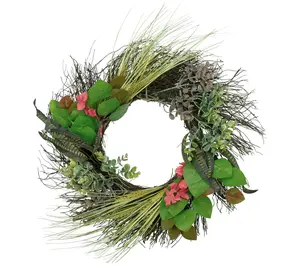 Northlight Wheat Eucalyptus and Twig Artificial Wreath 22"