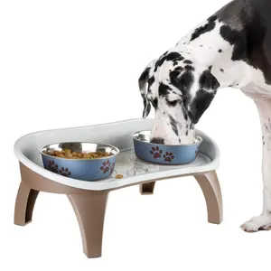 Dog Bowl Stand - 8.5-Inch-Tall Feeding Tray for Dogs and Cats - Dog Bowl Stands for Large Dogs with Splash Guard and Non-Skid Feet by Petmaker (Brown)