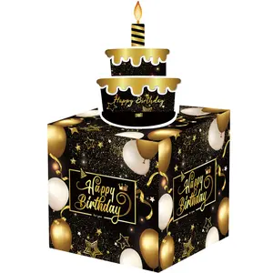 Gold Balloon Birthday Cash Gift Box, Anniversary Party Gift, Surprise Money Jar, Transparent Bag Packaging, Includes 50 Bags, Fun Way to Give Gifts