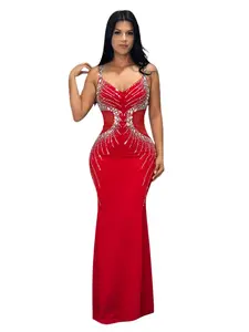 Diamonds Design Wedding Gowns Dress Women Elegant Bodycon Spaghetti